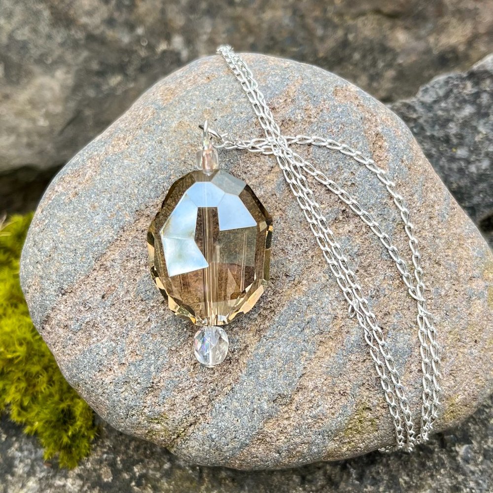 Topaz Oval Crystal Necklace Sterling Silver Handmade - Picture 4 of 5